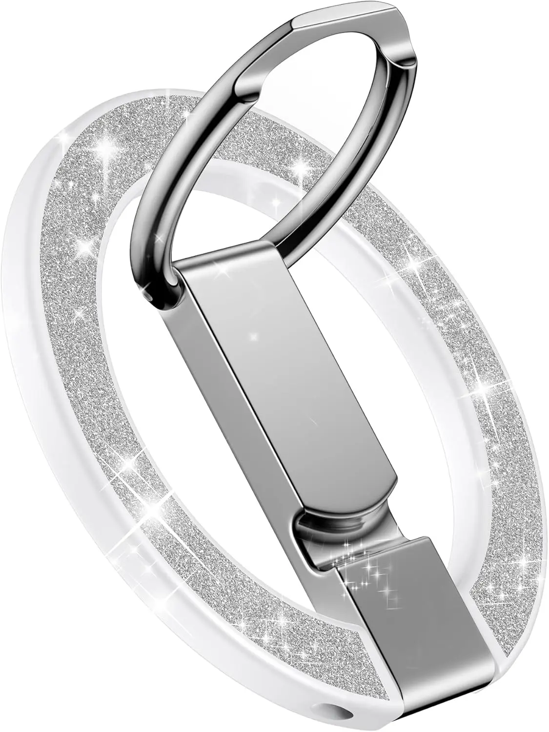 

Магнитная подставка для телефона с кольцевым держателем, регулируемая подставка для устройств iPhone и Samsung - серебристая