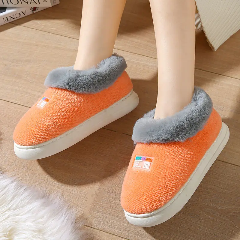 

Comfort Faux Fur Winter Warm Shoes Woman Men Indoor Slippers Soft Plush Anti-slip Lovers Home Floor Slipper Cotton Slides