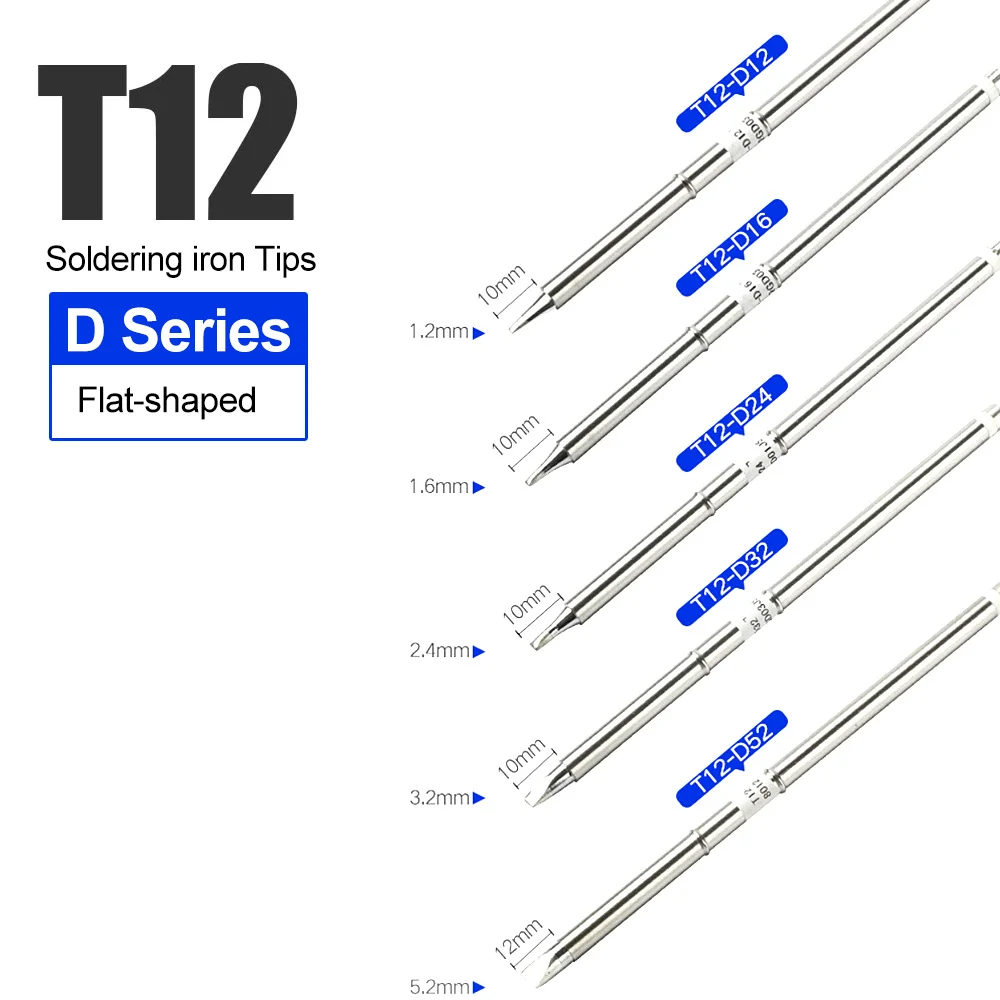 T12 D Series Flat Shaped Tips T12-D08 D12 D16 D24 DL32 D4 D52 for Hakko FX951 FX950 DIY Soldering Station Kits Welding Tools