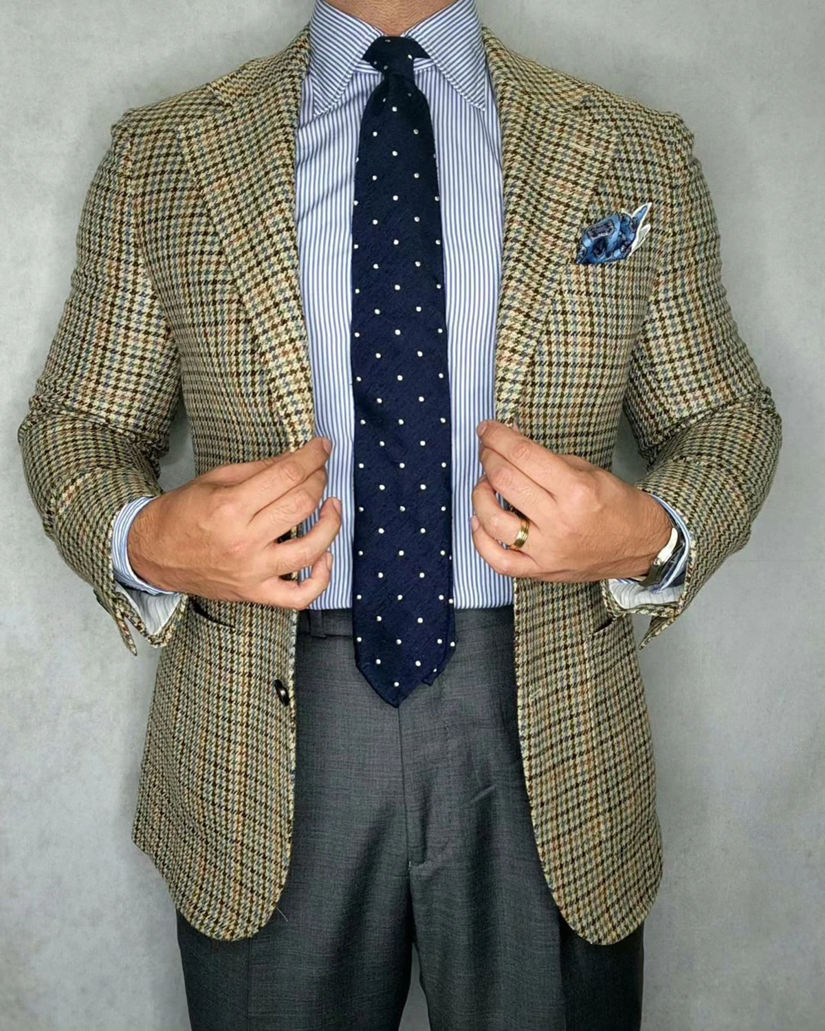 Terno Slim Fit Houndstooth para homens, casaco de lapela, desgaste do noivo, blazer de escritório, jaqueta só soco, outono e inverno