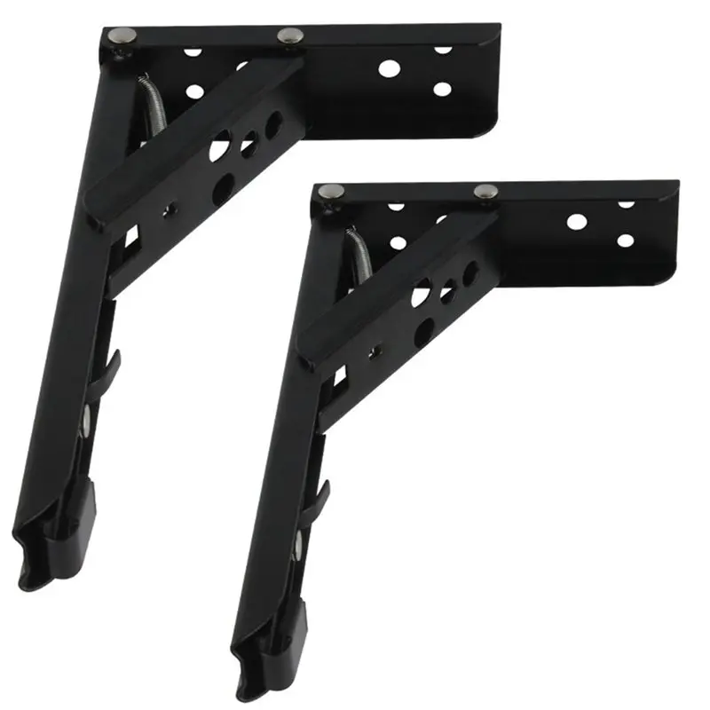 A72P Wall Mounted Collapsible Shelf Brackets-8 Inch Heavy Duty Stainless Steel Folding Design(2Pcs), For DIY Storage Space Black