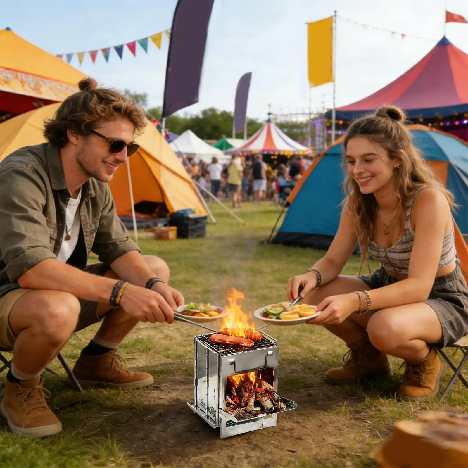 

Portable Camping Stove Stainless Steel Meal Prep Equipment Cooking Wood Burning Stove For Camp For Backpacking Backyard Patio