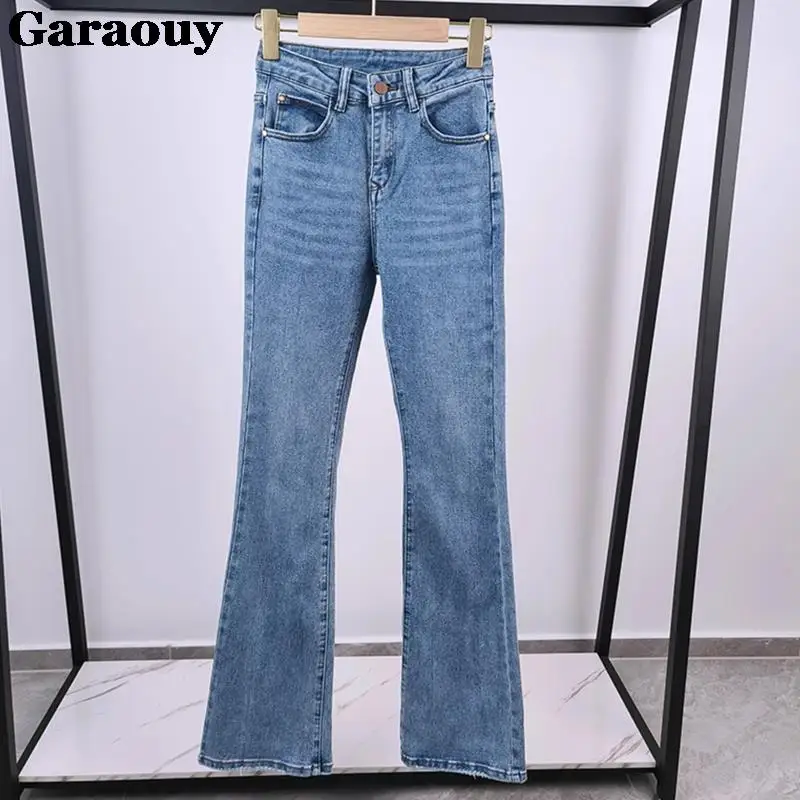 Garaouy 2023 Autumn New Women High Waist Straight Flared Pants Vintage Washed Jeans Female Zipper Fly Chic Street Denim Trousers