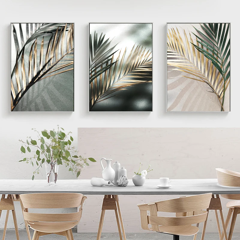 3PCS frameless decorative art print,3Pcs/Set Golden Palm Leaf Plant Canvas Nordic Wall Art Poster Printed Scandinavian Painti