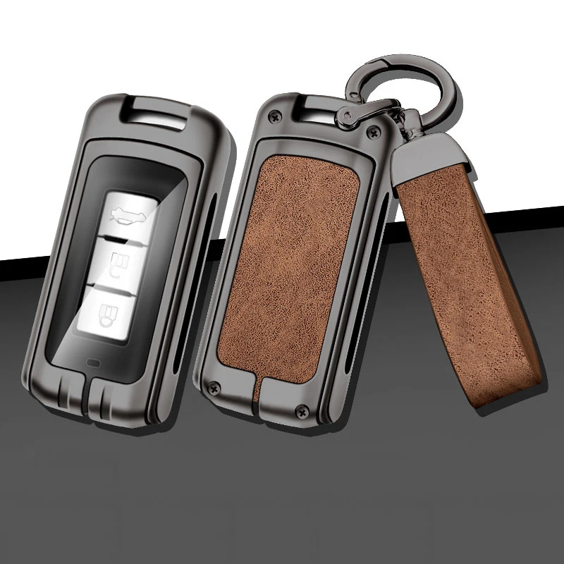 Leather Car Metal Key Case Cover For Mitsubishi Outlander Lancer 10 Pajero Sport L200 EX ASX RVR Eclipse Cross Colt Key Chain