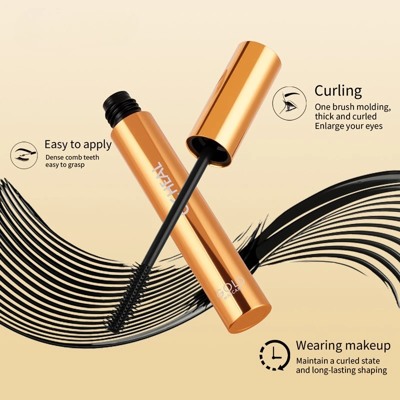 OCHEAL 3D Mascara Lengthening Black Lash Eyelash Extension Eye Lashes Brush Beauty Makeup Long-wearing Gold Color Mascara