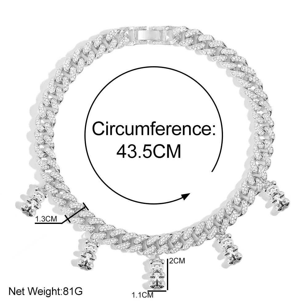 Ins Fashion Cute Colorful Crystal Acrylic Bear Pendant Cuban Necklace for Women Iced Out Cuban Link Chain Necklace Girl Jewelry