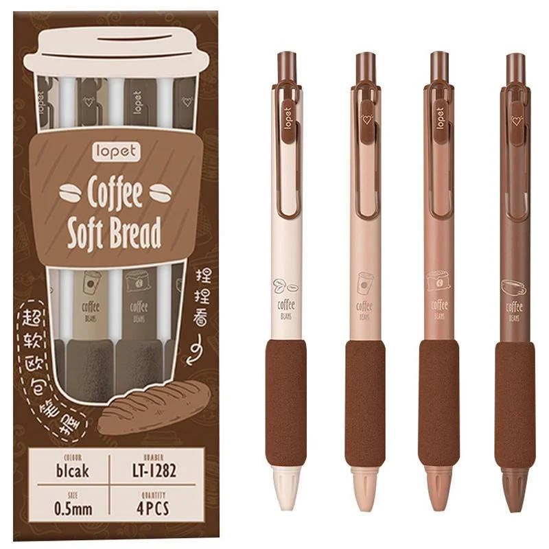 4pcs/set Lovely Coffee Neutral Pen 0.5mm Pressed Black Water Pen For Kids Fashion Office School Gel Pens