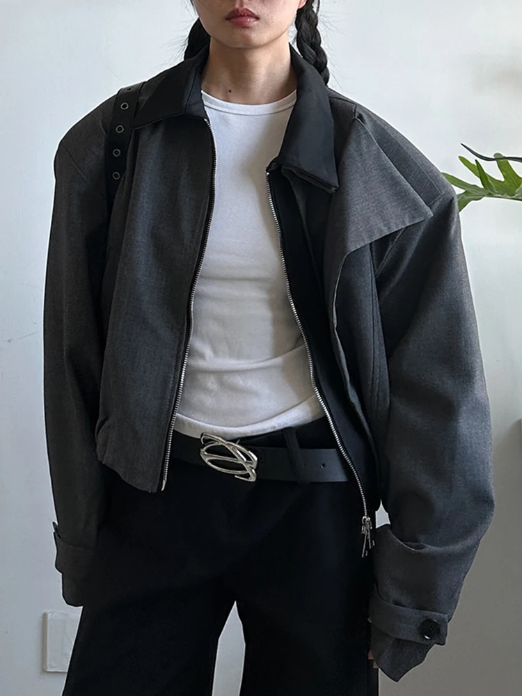 YERMORA رمادي غير النظامية تقسم جاكيت زيبرا للنساء التلبيب كم طويل فضفاض معطف جديد موضة المد ربيع الخريف 2025 #4