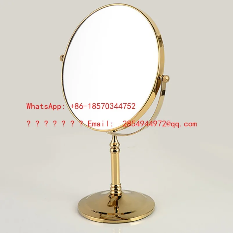 L     Modern Accents 8 Inches Round Shiny Gold Plating Brass Framed Double-sided Tabletop Standing Swing Magnify Cosmetic Mirror