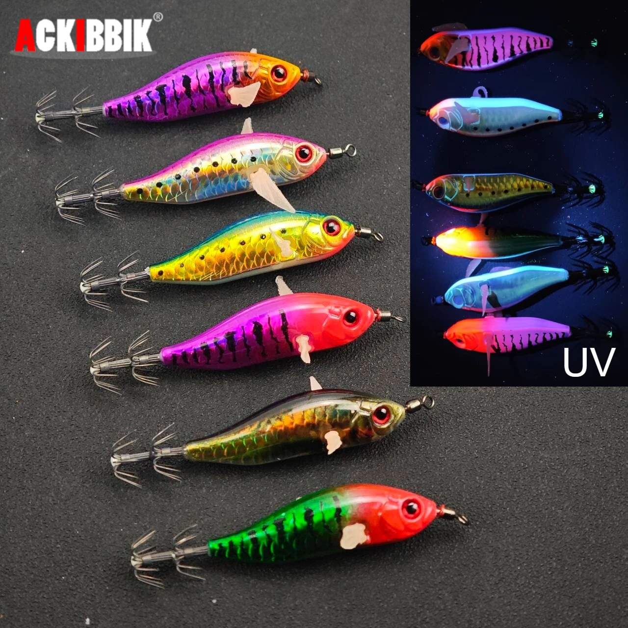 1pc Laser Squid Jig Egi 8cm Luminous Shrimp Fishing Lure UV Glow Cuttlefish Octopus Artificial Hard Bait for Sea Fishing Tackle