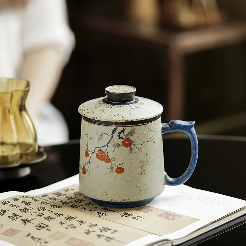 

400 мл ручная роспись фильтр хурмы чашка-сепаратор эстетическая чайная кружка с заварочным устройством для замачивания чая офисная чашка для воды украшение