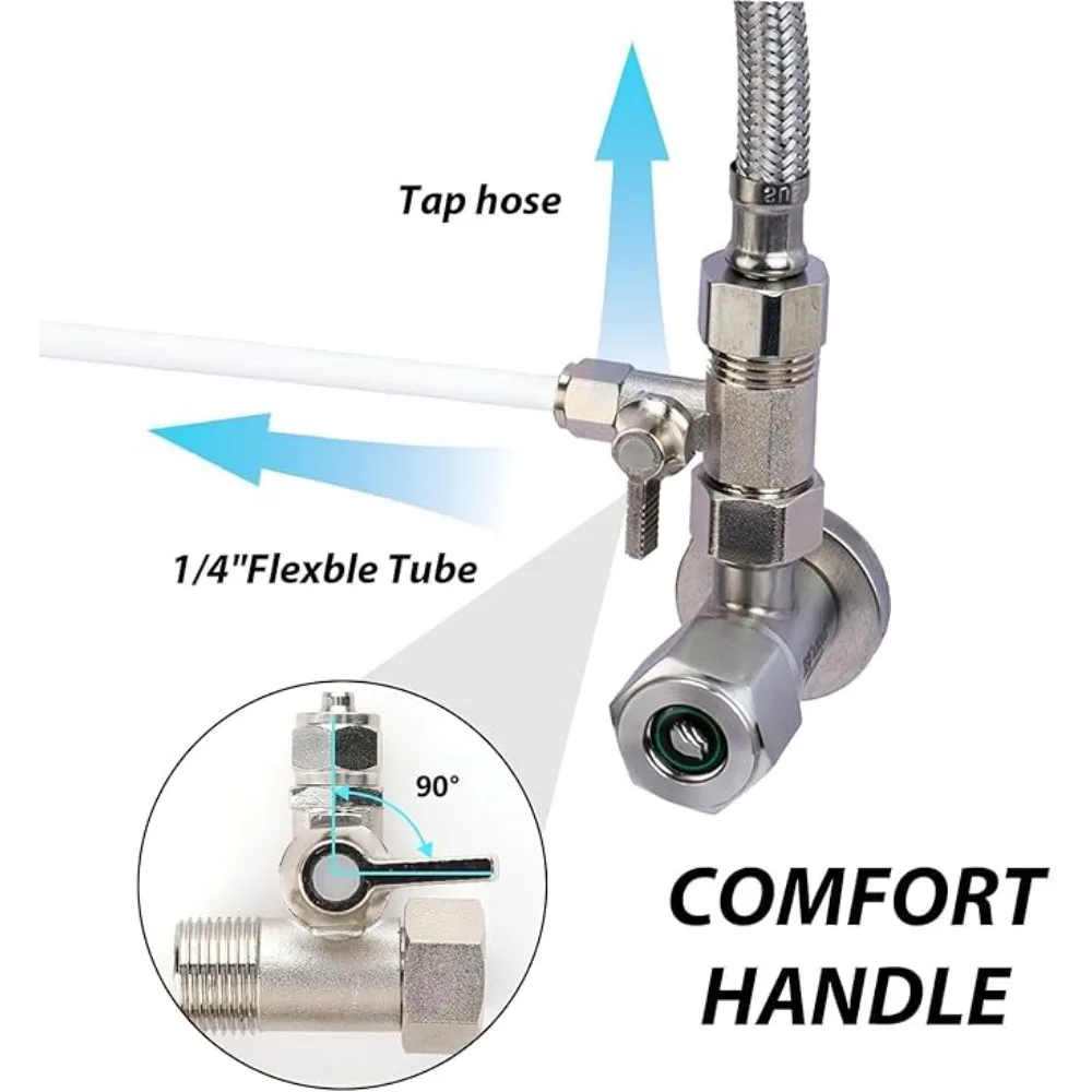 1PC With Shut-Off Ball Valve Faucet Tap Feed Reverse Osmosis Tee B Cold Hot Water Tube RO Feed Water Adapter 1/2