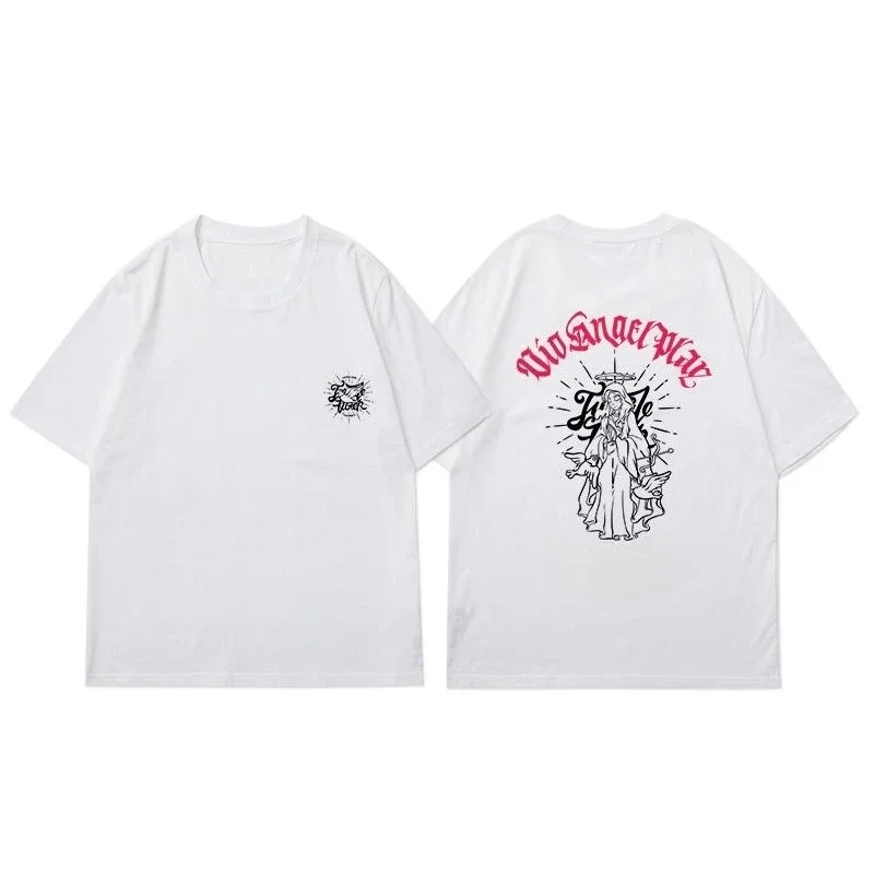 

2025 Fashion Trend New Heavy Cotton American Angel Cotton Printed Short Sleeve T-Shirt Men's High Street Casual Top