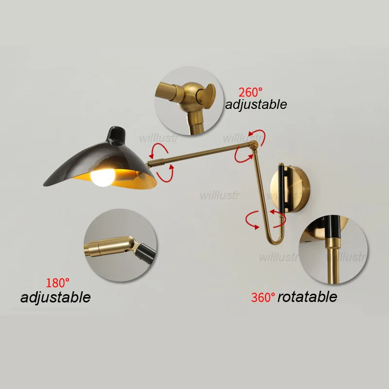 Rocker Arm Metal Duckbill Sconce Creative Iron Wall Lamp Hotel Bar Cafe Living Bedroom Industrial Foldable Telescopic Lighting