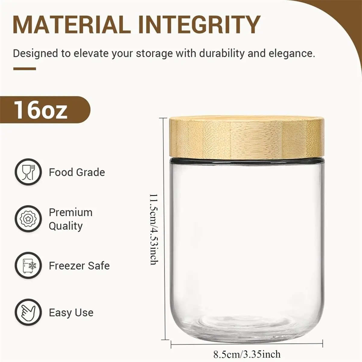 A79G 4pack Glass Jars with Airtight Lid 16oz over Night Oats Container with Bamboo Lids Glass Snack Storage Salad Jars,Yogurt