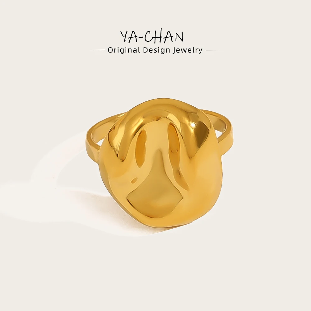 

YACHAN 18K Gold Plated Irregular Stainless Steel Rings for Women Vintage Trend Individual Tarnish Free Jewelry