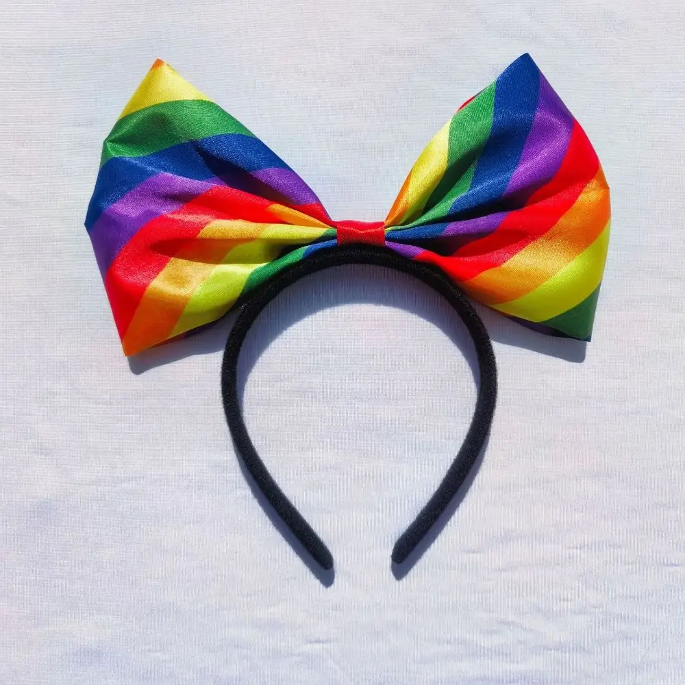 Aro de pelo con lazo arcoíris para el día del orgullo, diadema de tela colorida y duradera, suministros para fiesta