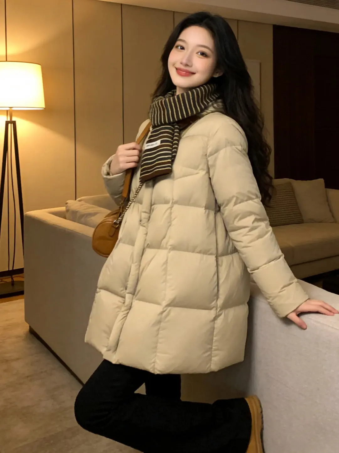 

Модное корейское утепленное хлопковое пальто цвета хаки средней длины для женщин, зимняя верхняя одежда, универсальное и стильное