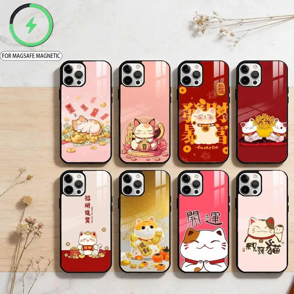 

C-Cat Cartoon L-Lucky Magnetic For Magsafe Wireless Charging Phone Case For iPhone17,16,15,14,13,12,11 Plus,Pro Max