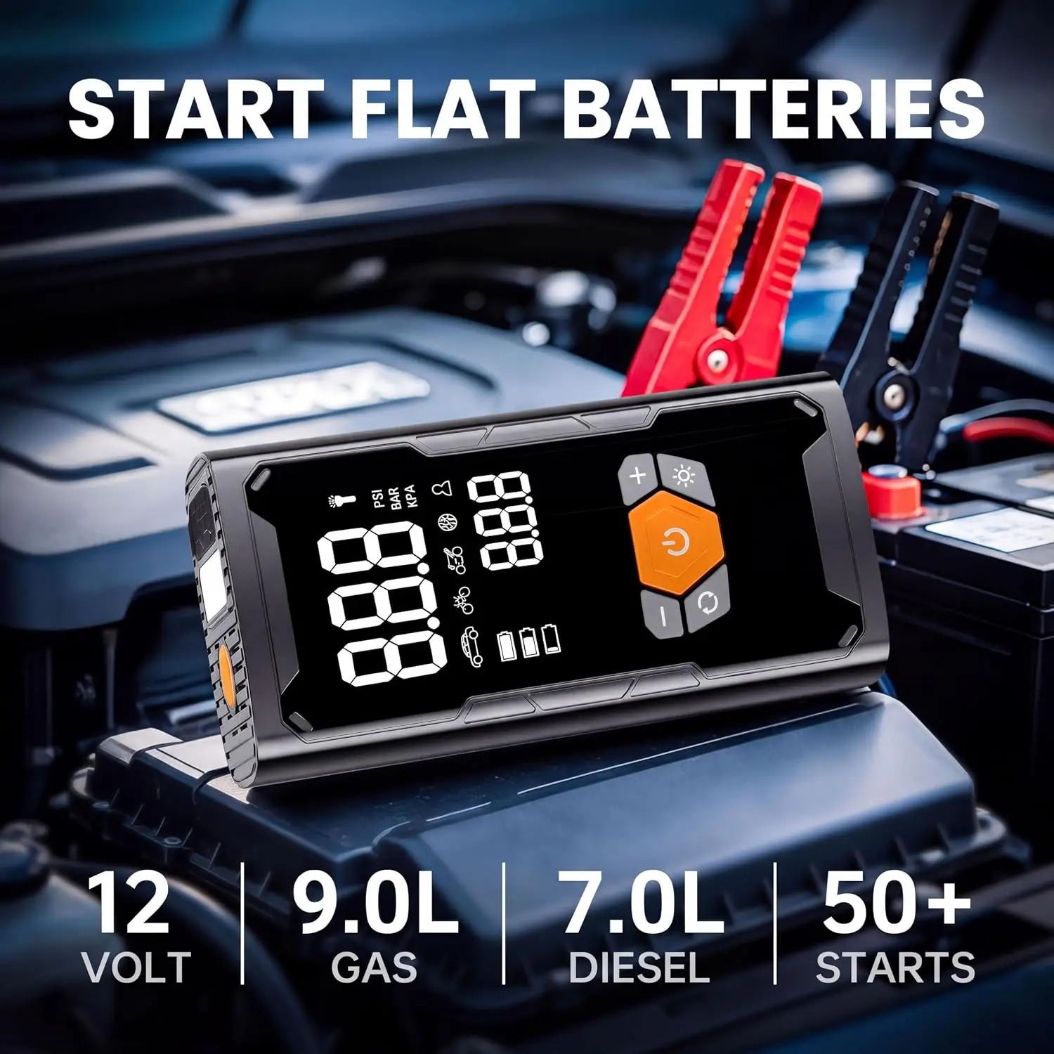 All-in-One Car Emergency Jump Starter & Air Pump 2000A Peak Starter 150PSI Tire, Balls Inflator & 3 Mode LED Light & Power Bank