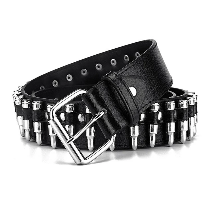 

Fashion Punk Bullets Rivet Belt Men High Quality Luxury Jeans Waistband Black Men Rock Wild Motorcycle Belts Female Strap