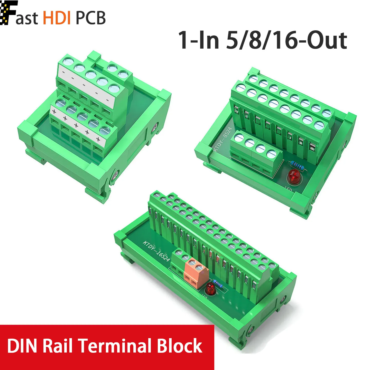 DIN Rail Power Distribution Block 1 in 5 Out 8 Out 16 Out Terminal Junction Box Screw Type PA66 Flame Retardant for Electrical