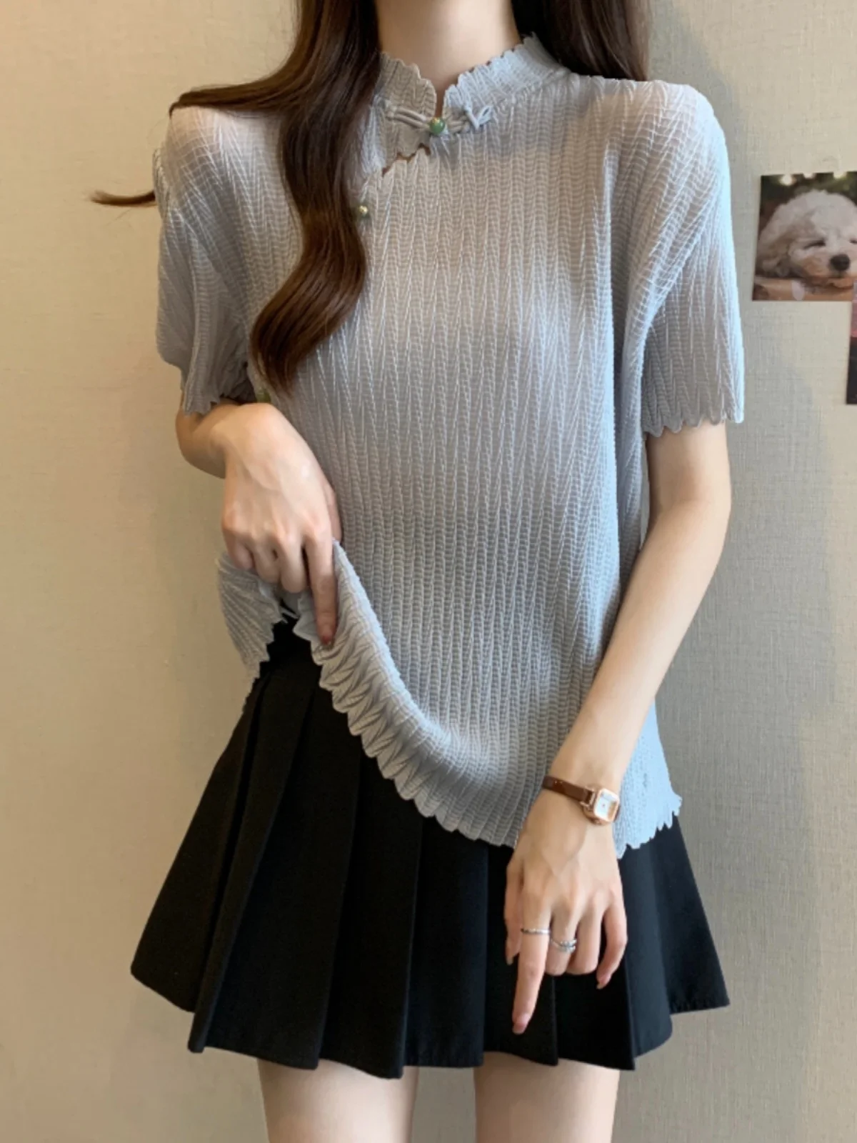 

New Chinese Style Short Sleeve T-Shirt Women's Summer plus Size Micro Fat Design Sense National Style Tang Costume Top