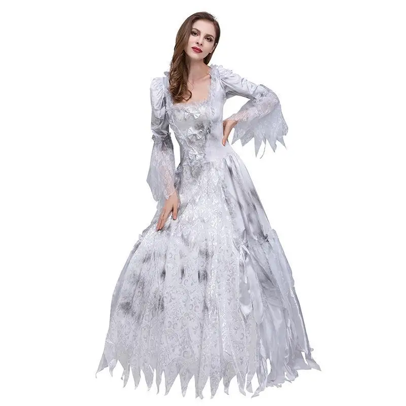 Retro Square Collar Long Skirt Cosplay loween Ghost Bride Performance Gown Wedding Dr Par Gown Fem Costume