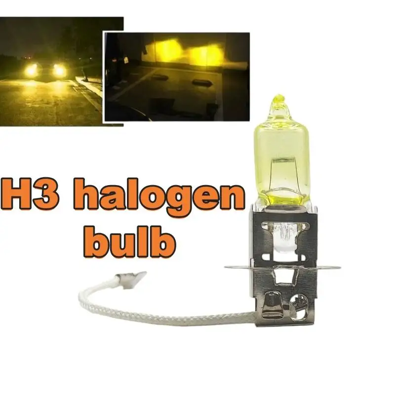 2Pcs H3 12V Car Halogen Bulbs 55W 100W Yellow Fog Lamps Super Bright Headlights for SUV Truck Van Lighting