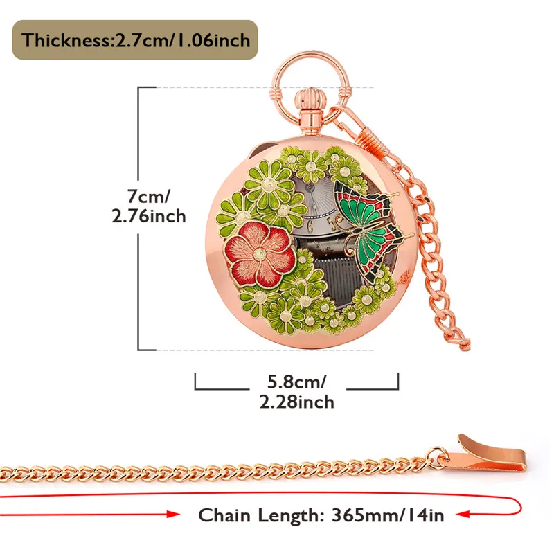 Creative Hollow Out Flower Butterfly Case Musical Quartz Pocket Watch with Castle in the Sky Song Pendant Chain Timepiece Gift