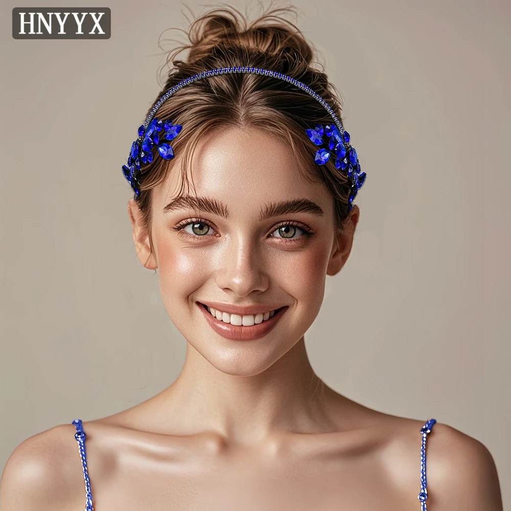 HNYYX-Diadema de cristal elegante para mujer, accesorios para el cabello con diamantes de imitación azules, tocado de dama de honor, joyería de regalo, Tiara A229