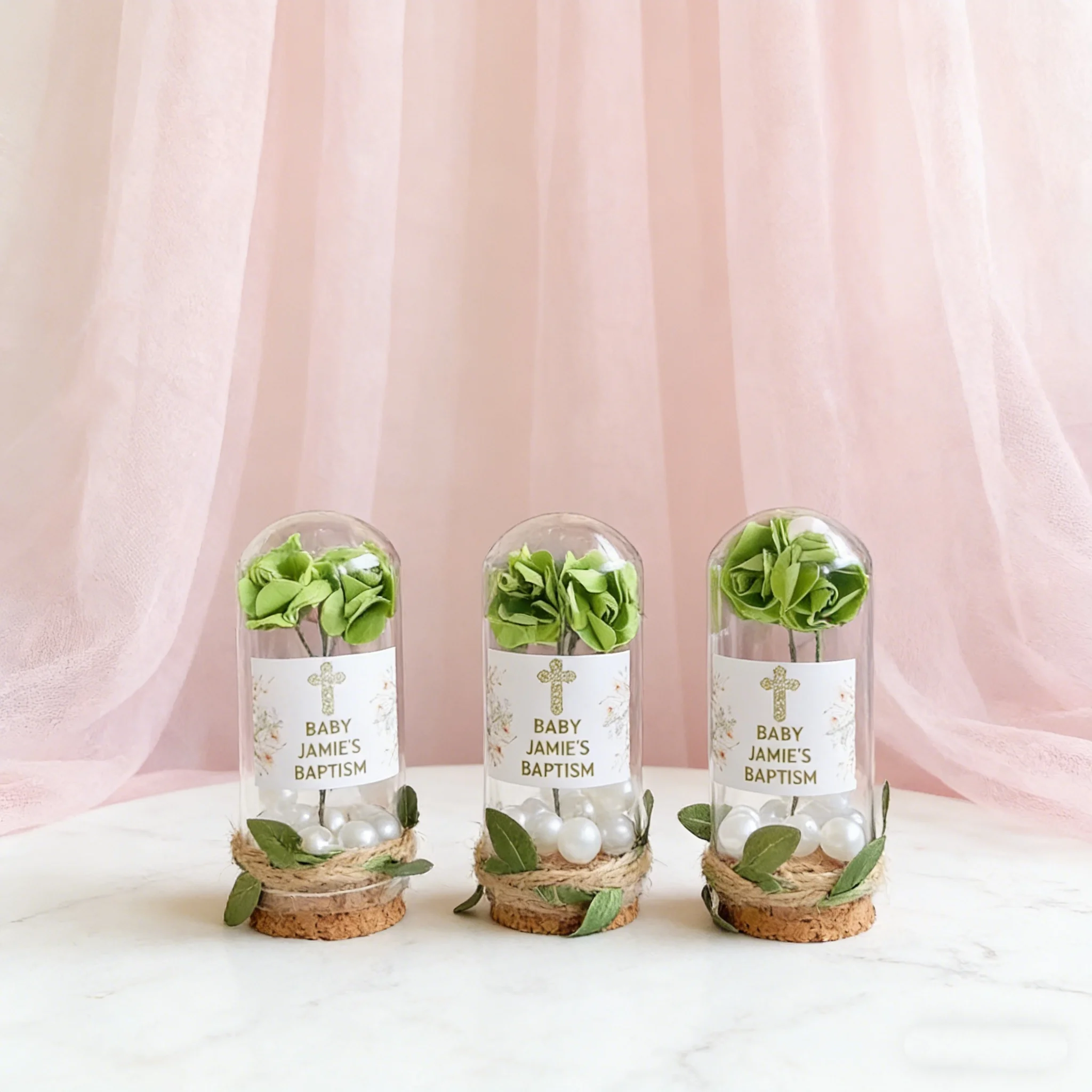 

Зеленый стеклянный купол с розой, сувенир на крестины, персонализированный подарок на память о крещении ребенка