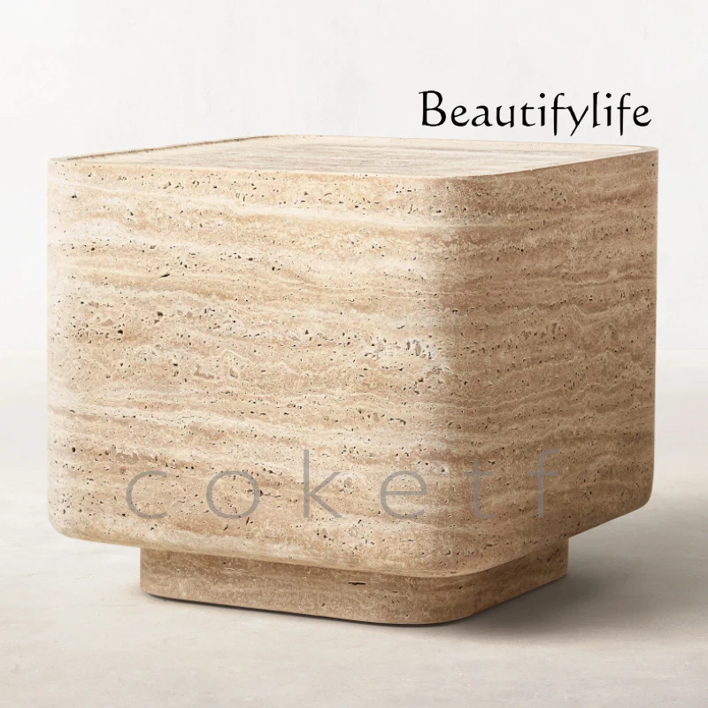 

Italian modern minimalist designer creative carving square marble travertine high-end small coffee table
