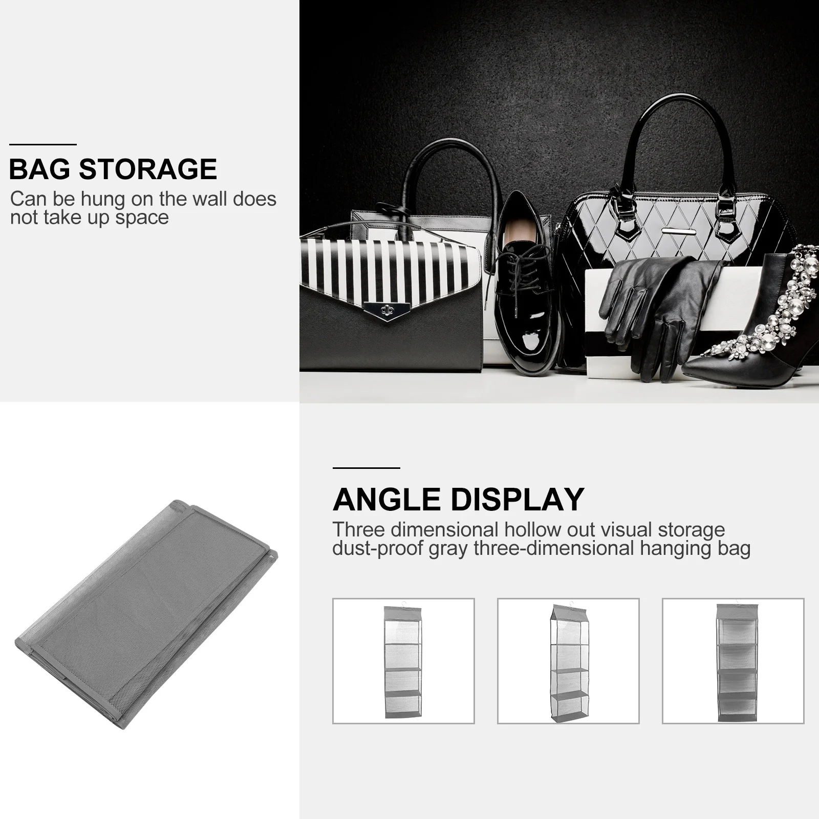 

3-Tier Transparent Hanging Storage Organizer Bag Wall Mount Mesh Holder For Bags Clothes Quilts Lightweight Space Saving Sturdy