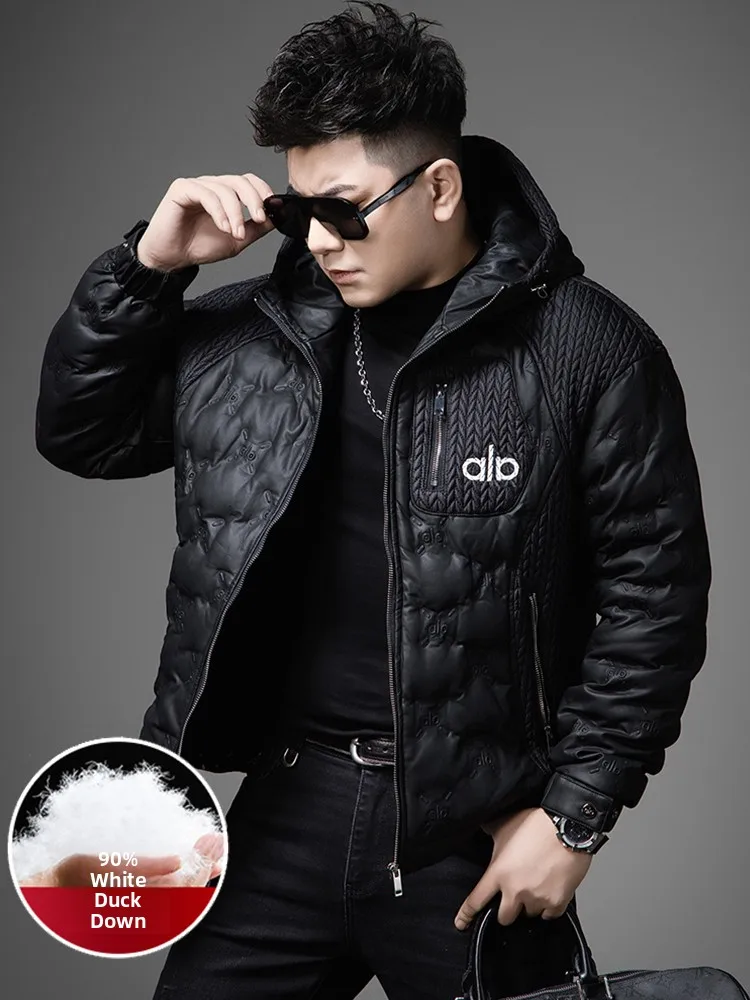 

Men's Thiened White Du down Puffer Jaet Winter Warm Cold Proof Hooded Coat Casual Sle Regular Fit Long Sve Zipper