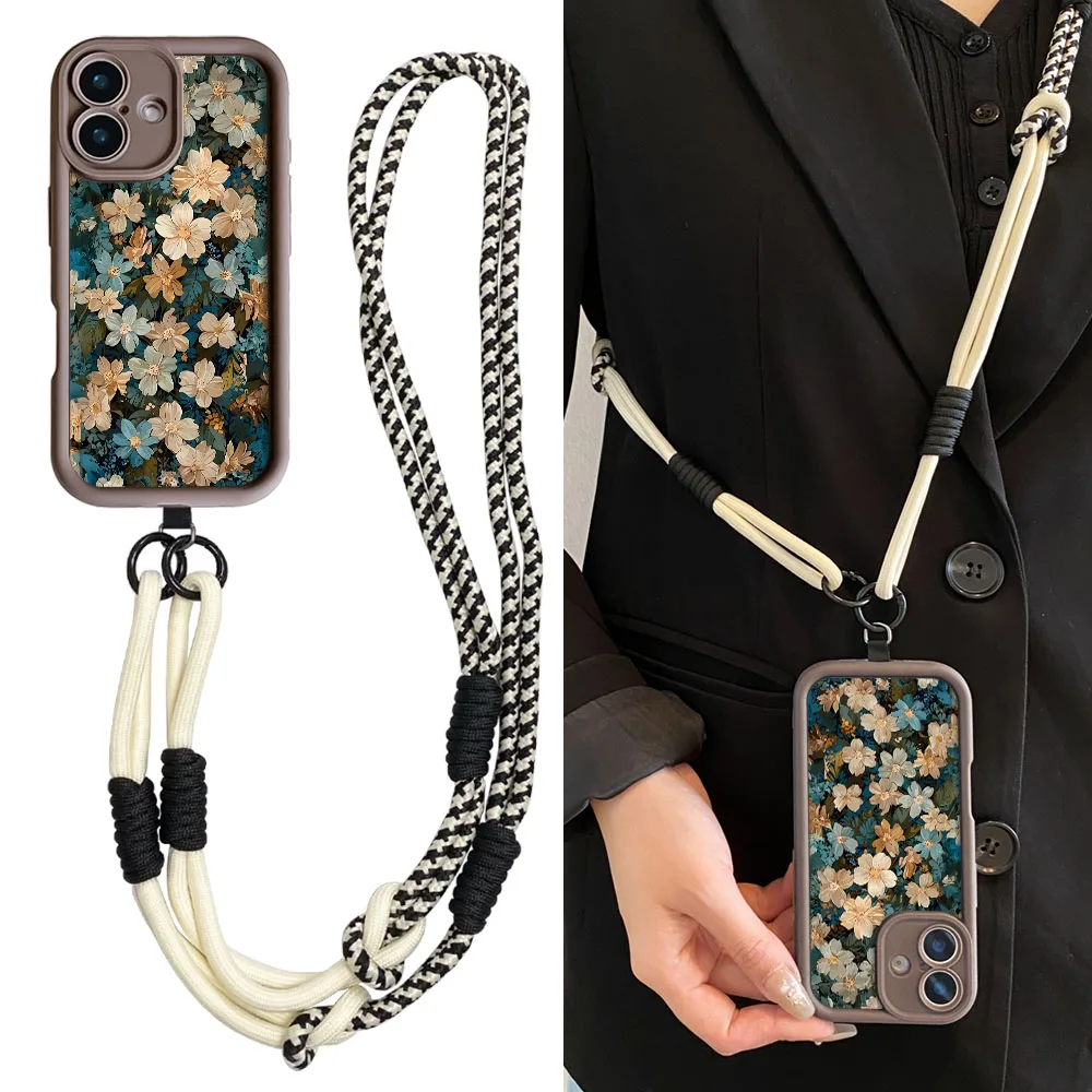 Cxd5funda con correa para collar de flores Retro para Samsung S24 S25 S23 S22 S21 Plus Ultra S21 S23 S24 FE, funda cruzada con cordón para cadena de muñeca