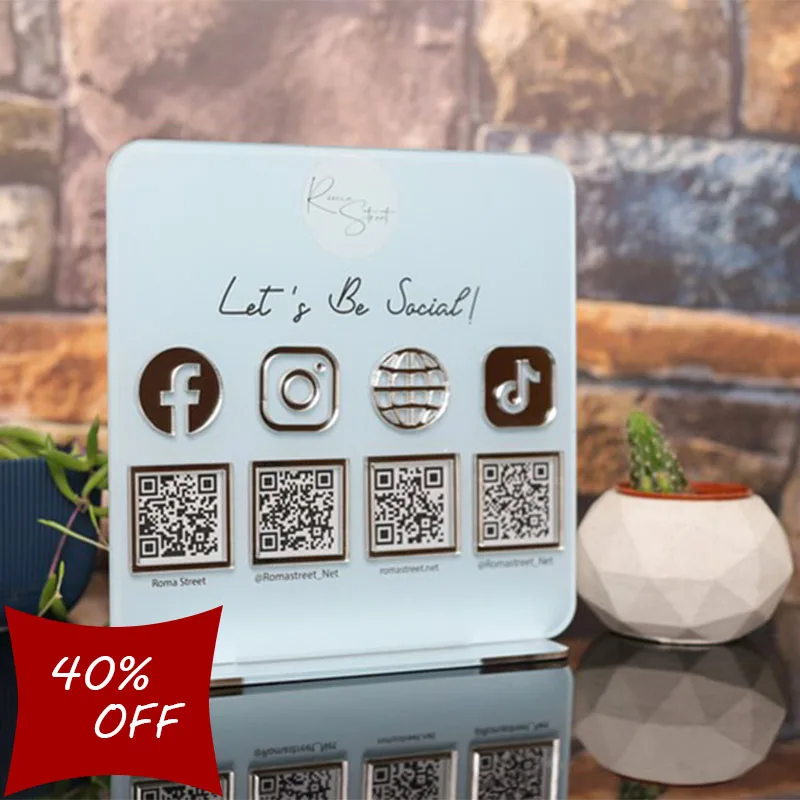 Letrero de código QR personalizado para empresas - Placa de pago/medios sociales con logotipo - para restaurantes, bodas, venta al por menor (soporte incluido)