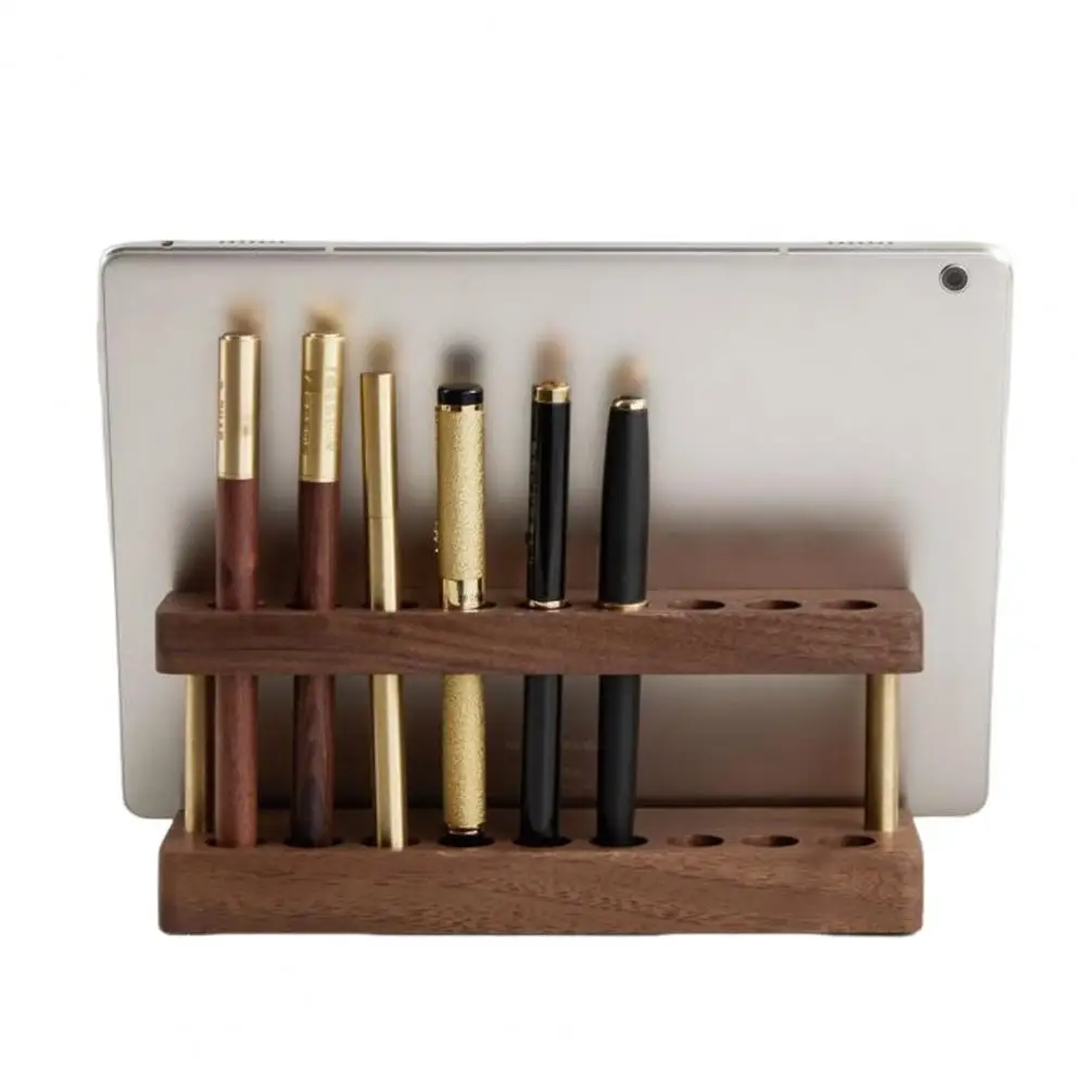 حامل أقلام خشبي مع 9 فتحات ، مستلزمات مكتبية ، منظم مكتب ، حامل هاتف خلوي ، بسيط ، حديث