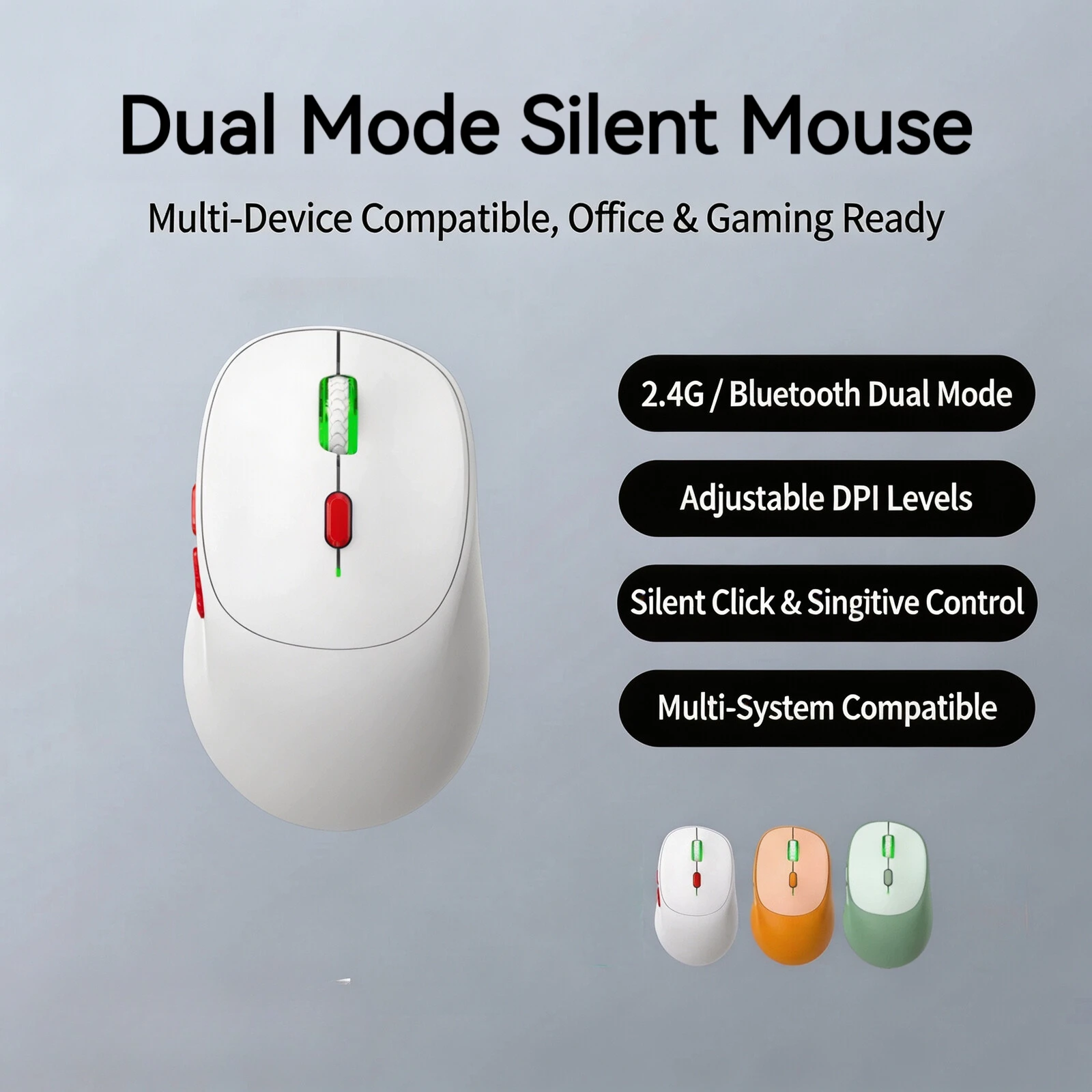 2.4G Bluetooth Dual Mode Wireless Mouse Silent 6‑Keys 800‑1600 DPI Ergonomic Office Computer Mice For Laptop PC Windows Mac Gift