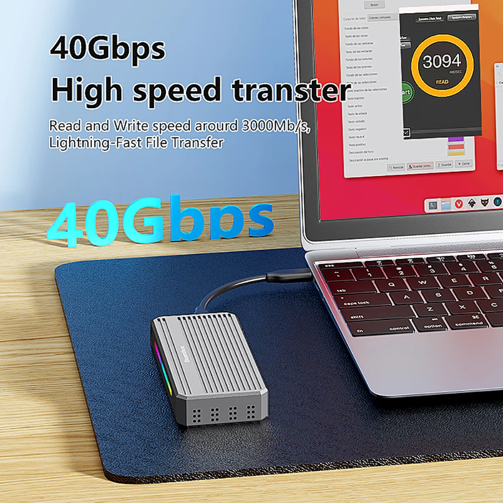 Thunderbolt 4/3 B+M 키 M-키 NVME SSD 케이스 도구용 40Gbps USB4.0 M2 NVMe SSD 인클로저 알루미늄 4TB 최대 무료 내장 터보팬