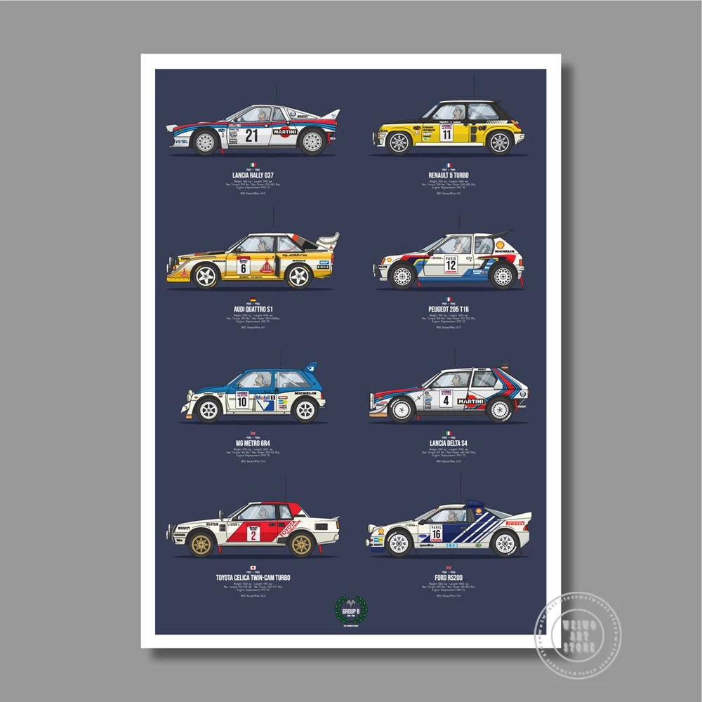 Group B Rally Car Legends Poster Prints Motorsport Canvas Painting Race Car Wall Art Picture for Living Room Decoration