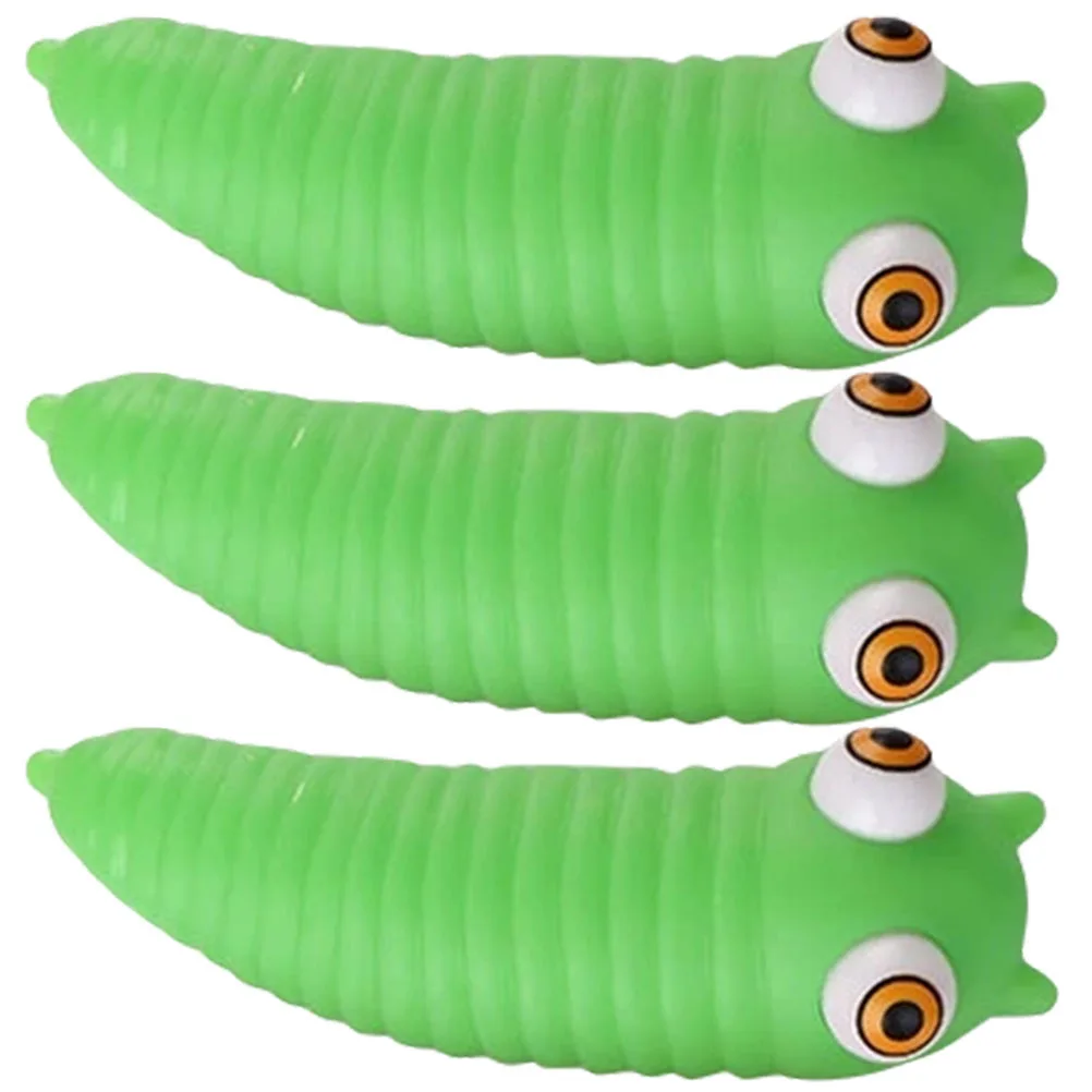 

3pcs Squeeze Caterpillar Fidget Stress Relief Sensory Decompression Funny Stretchy Popping Eye Green Pvc Sensory Fidget