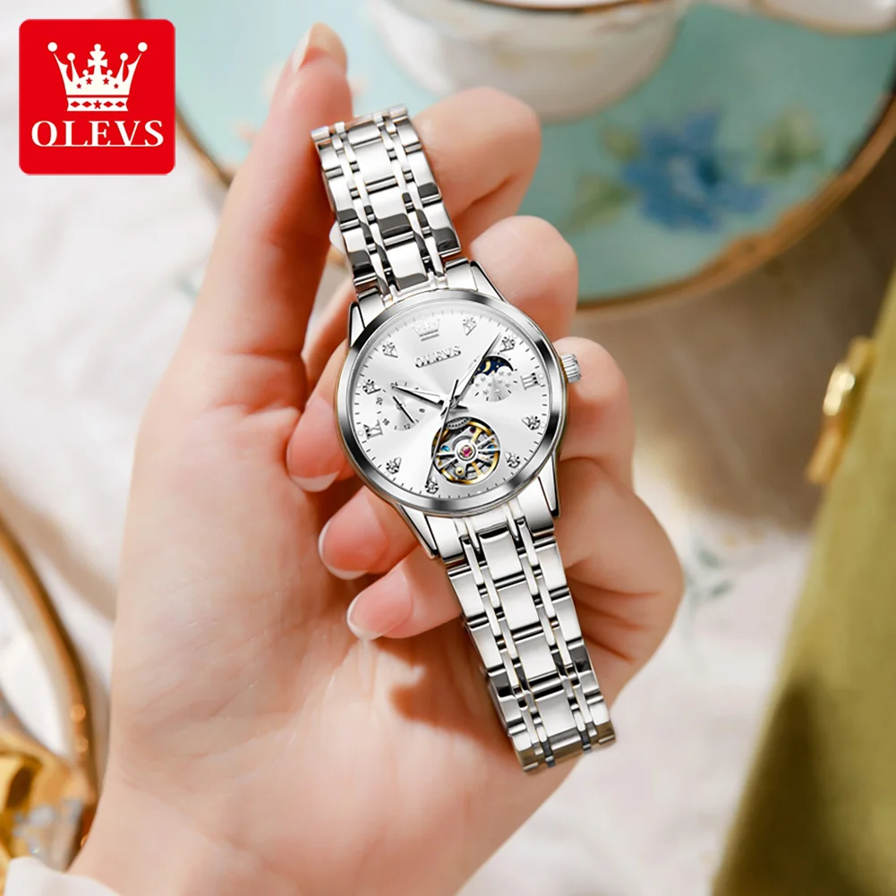 OLEVS 6608 Top Brand Women\'s Watches Elegant Fashion Hollow Out Automatic Mechanical Watch for Lady Waterproof Stainless Steel