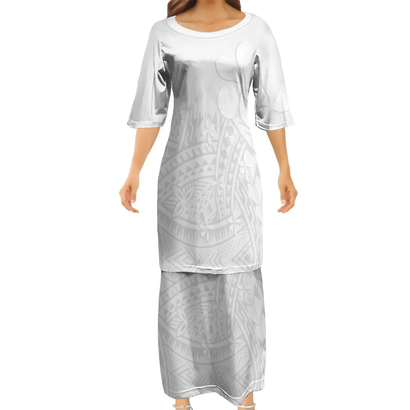 

Женское полинезийское платье с двойной кромкой, Летнее белое платье с принтом и круглым вырезом, Новинка