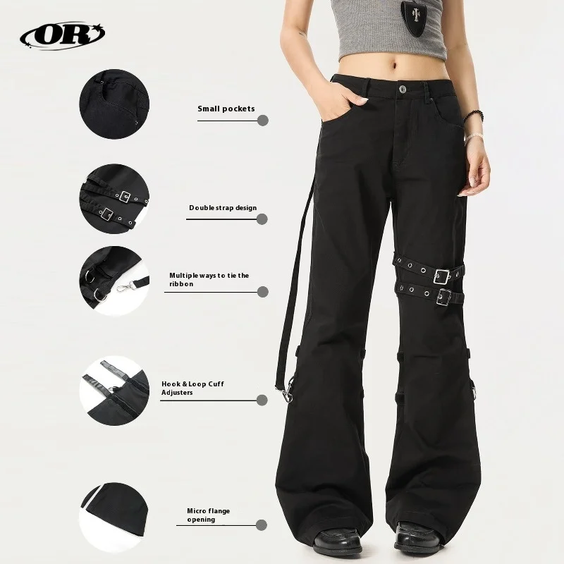 

OR FL American Heavy Industry Binding Strap Design Sense 98 Cotton Women Cargo Trousers Niche Y2k Slacks Women's Wide Leg Pants