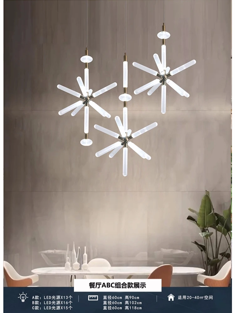 Bar deco Snowflake lamp glass pipe Chandeliers for Kitchen Chandelier dining room led lamparas Hotel Staircase hanging lighting