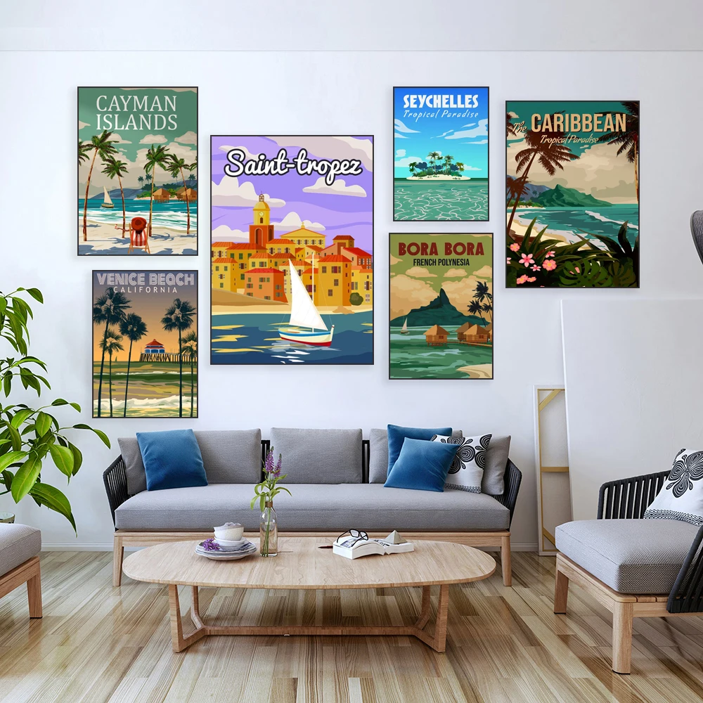 Fiji Islands, Seychelles, Cayman Islands, Malibu sunset, Guadeloupe, Caribbean tropical beach, French Polynesia coast poster