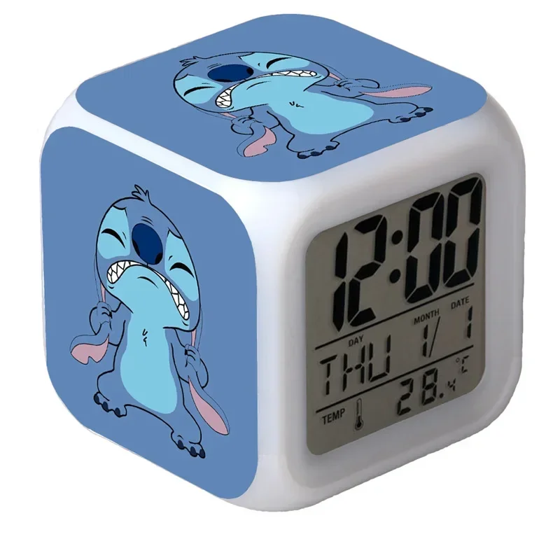 Disney Lilo & Stitch Anime Figure Stitch LED Colorful Alarm Clock Night Lights Student Children Bedroom Decor Birthday Gifts