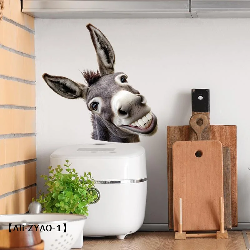 【O】Funny Grinning Donkey Window Sticker Waterproof Self Adhesive Easy Removal For Home Living Room Decor